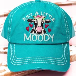 COW Farm Country Lover Distressed Teal Cap Hat-Adj Back-MOOO
